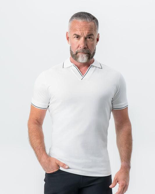 State & Liberty "The Parkway" White with Black Tipped Polo
