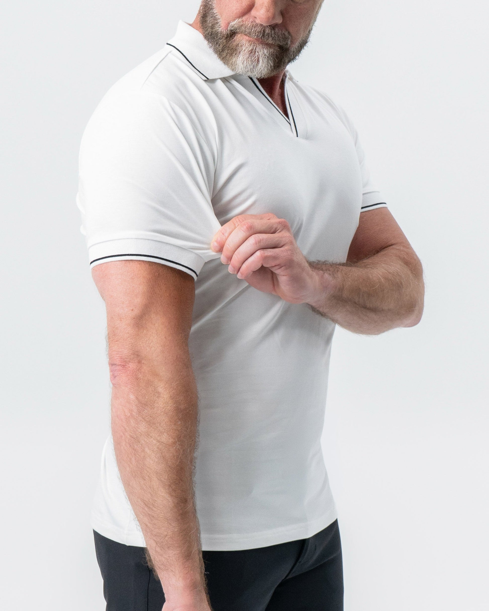 State & Liberty "The Parkway" White with Black Tipped Polo