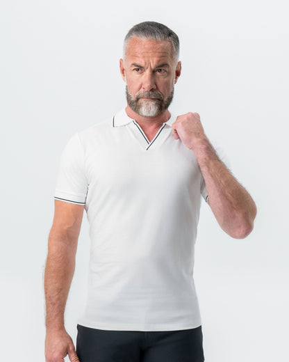 State & Liberty "The Parkway" White with Black Tipped Polo
