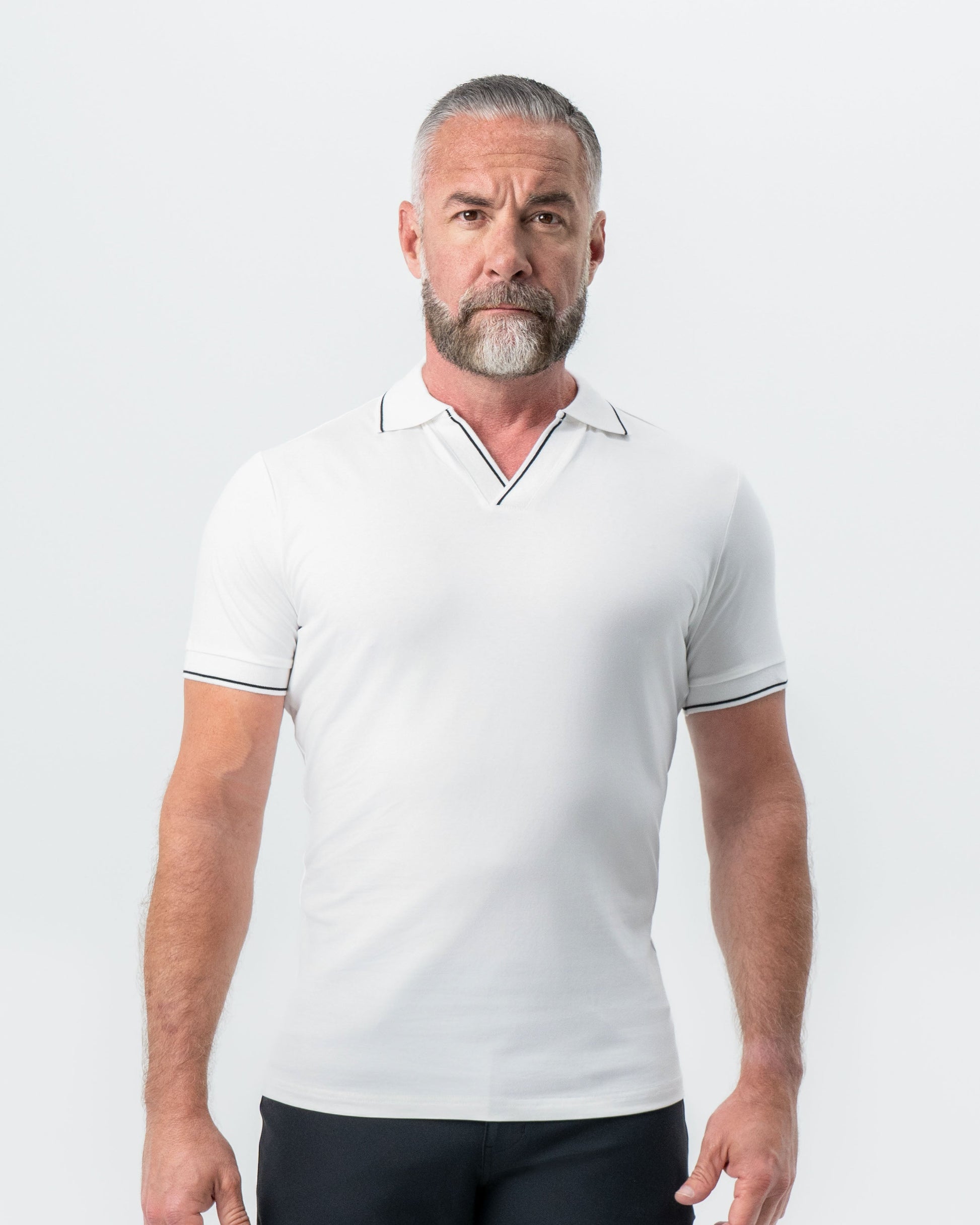 State & Liberty "The Parkway" White with Black Tipped Polo