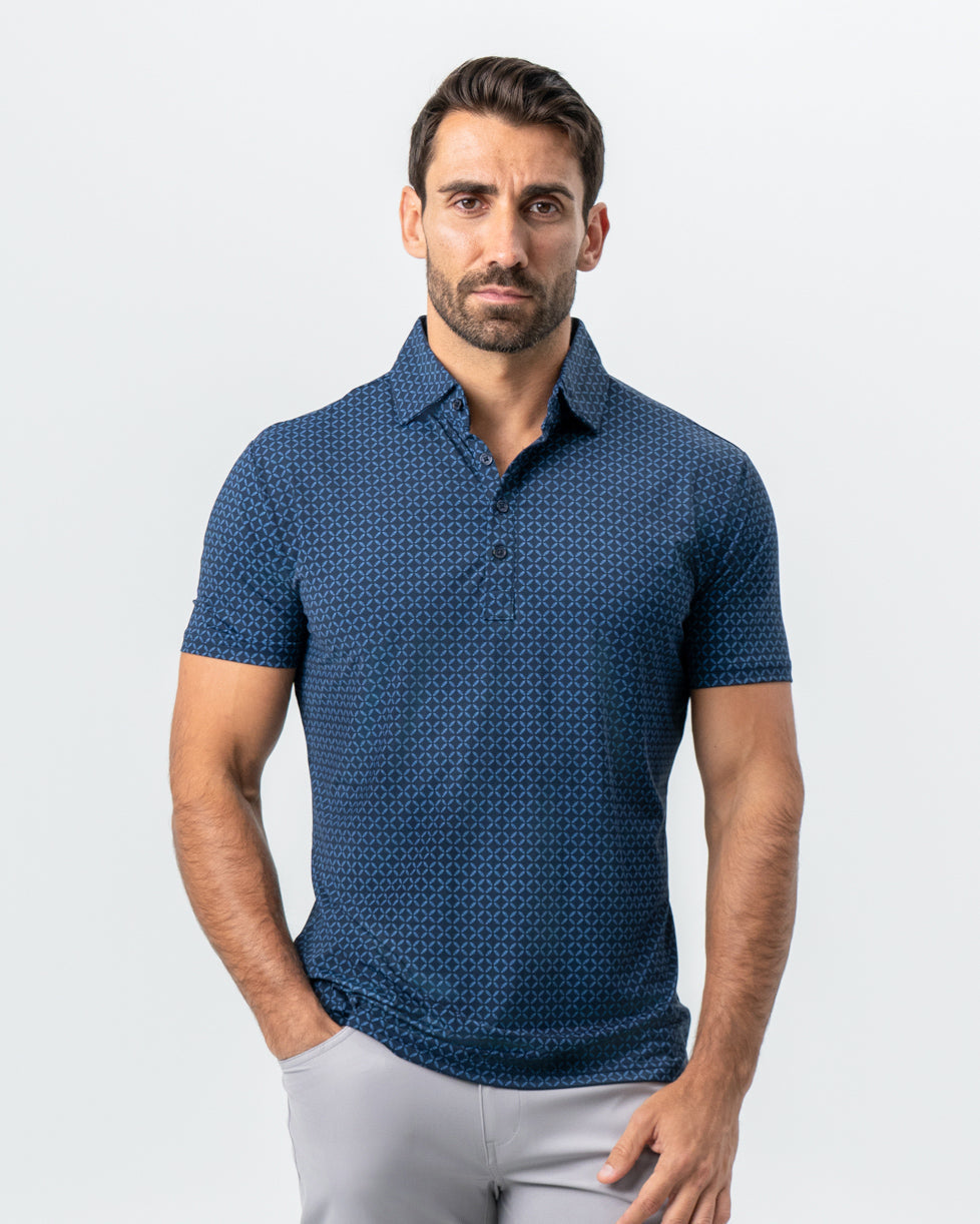 State & Liberty "The Zeus" Diamond Navy & Light Blue Circle Polo