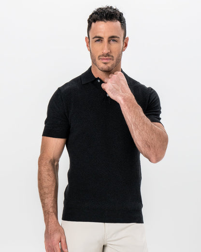 State & Liberty Textured Knit Cashmere Polo - Charcoal