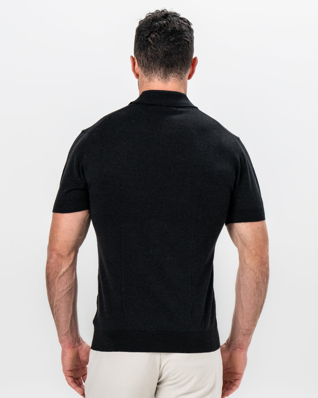 State & Liberty Textured Knit Cashmere Polo - Charcoal