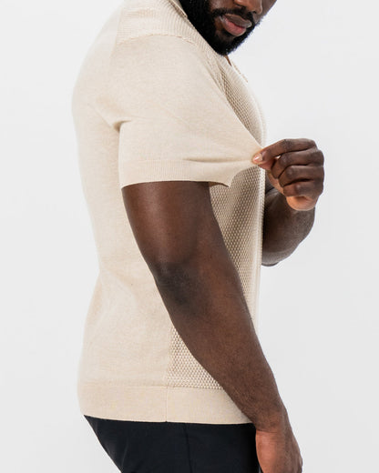 State & Liberty Textured Knit Cashmere Polo - Sand