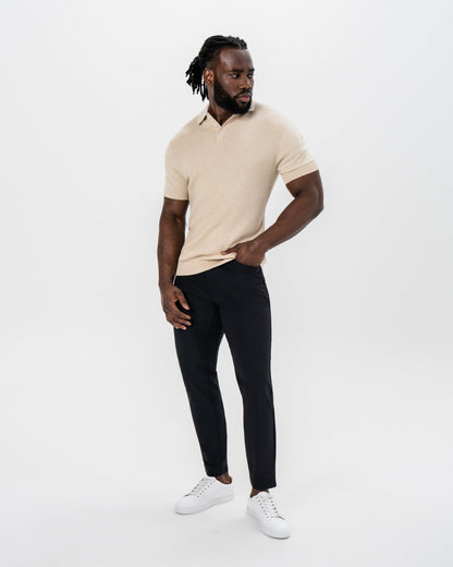 State & Liberty Textured Knit Cashmere Polo - Sand