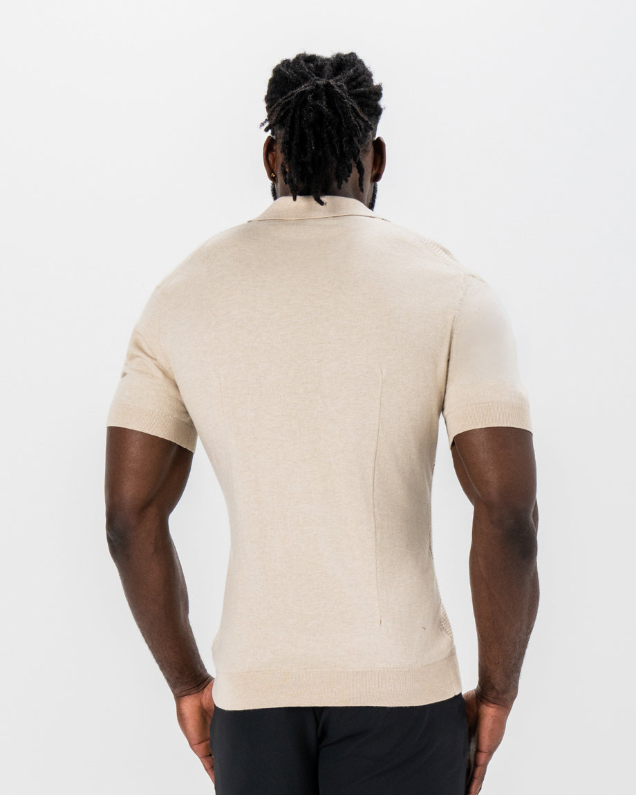 State & Liberty Textured Knit Cashmere Polo - Sand