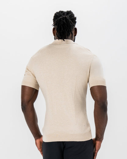 State & Liberty Textured Knit Cashmere Polo - Sand
