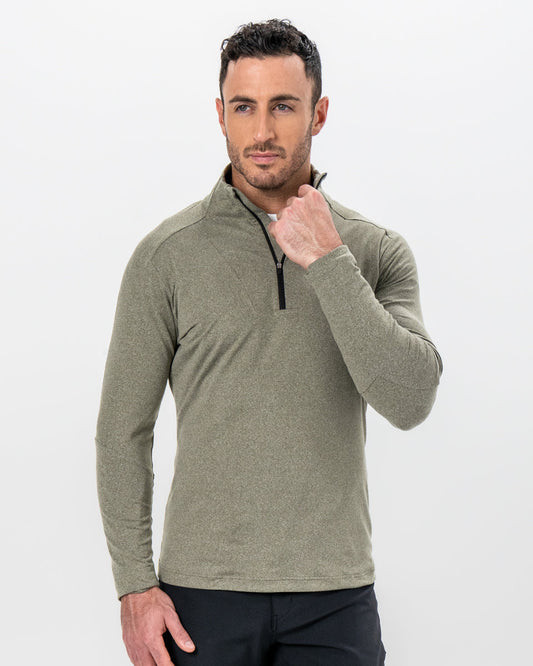 State & Liberty Brushed Quarter Zip - Heathered Olive