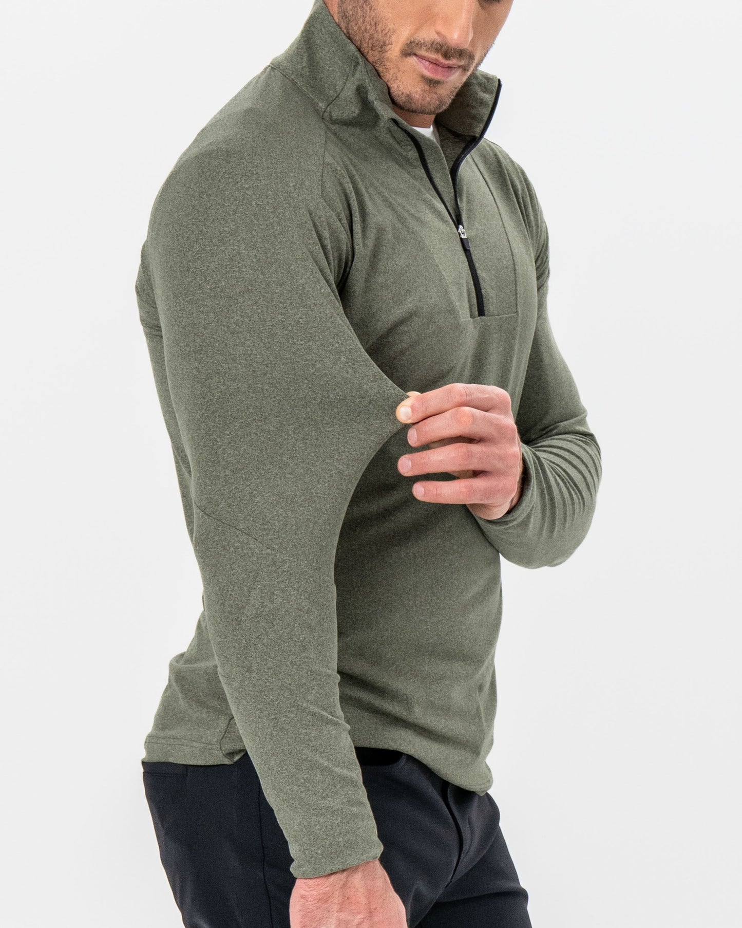 State & Liberty Brushed Quarter Zip - Heathered Olive
