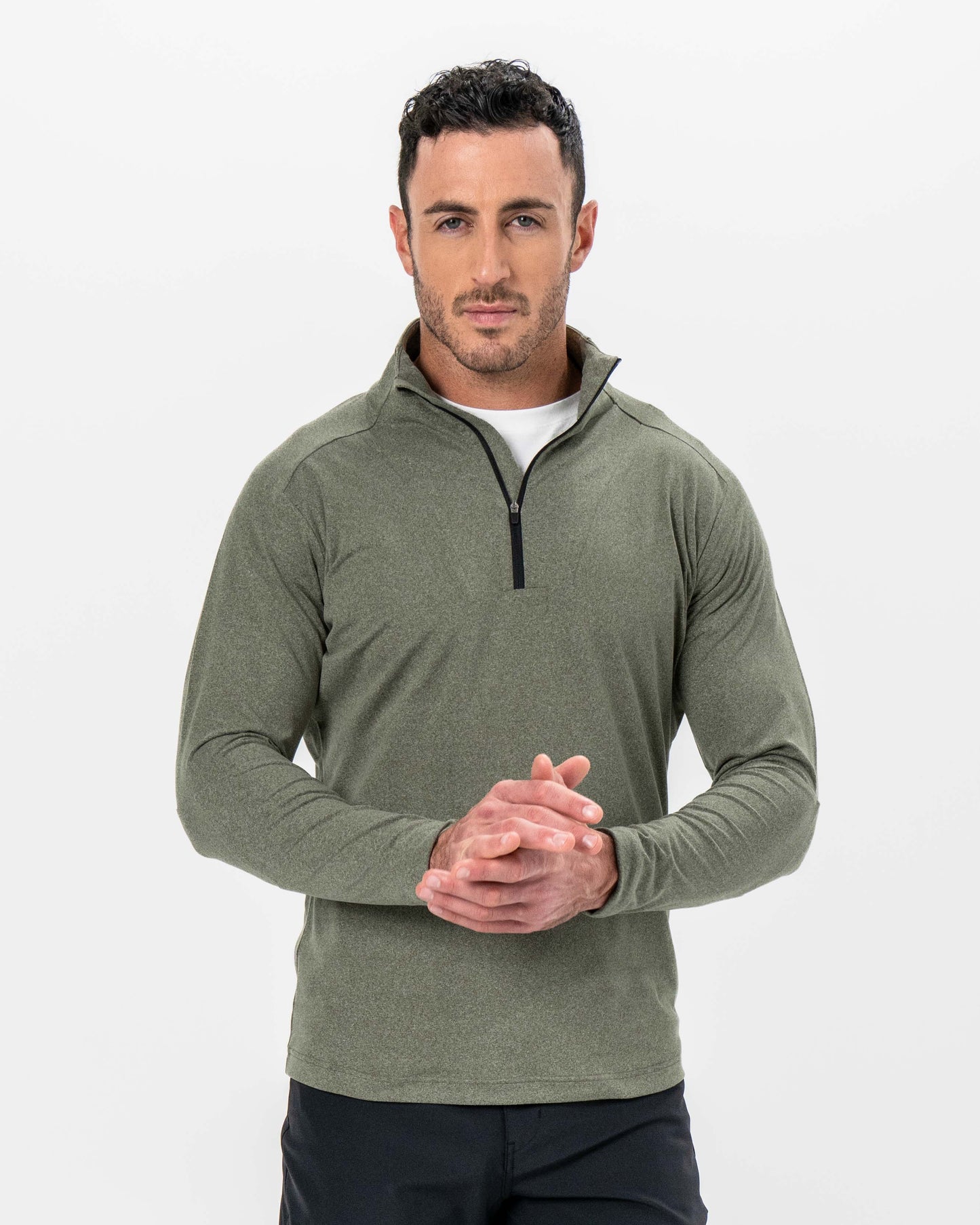 State & Liberty Brushed Quarter Zip - Heathered Olive