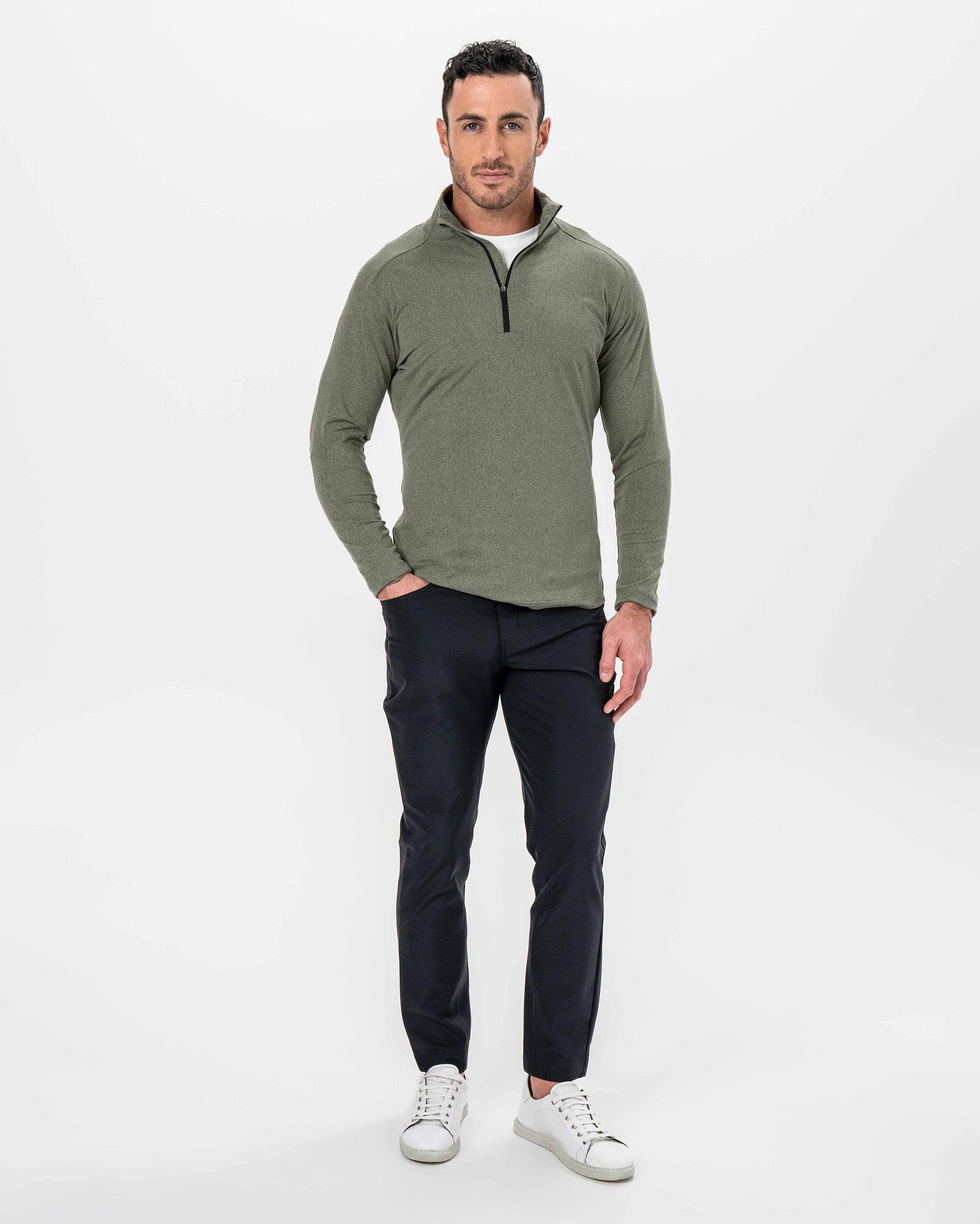 State & Liberty Brushed Quarter Zip - Heathered Olive