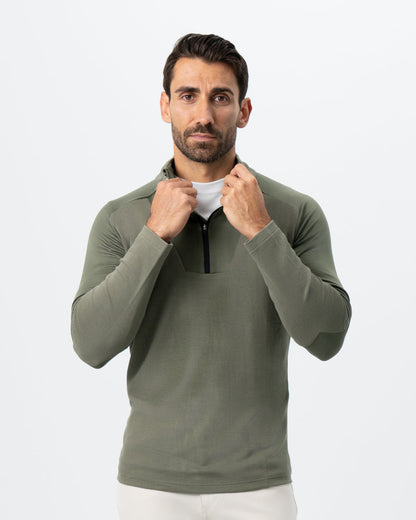 State & Liberty Waffle Knit Quarter Zip - Solid Olive