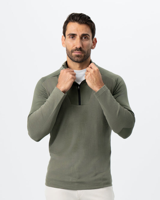 State & Liberty Waffle Knit Quarter Zip - Solid Olive