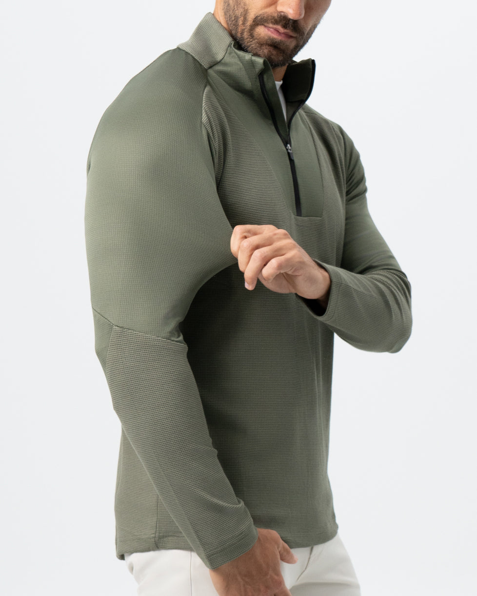 State & Liberty Waffle Knit Quarter Zip - Solid Olive