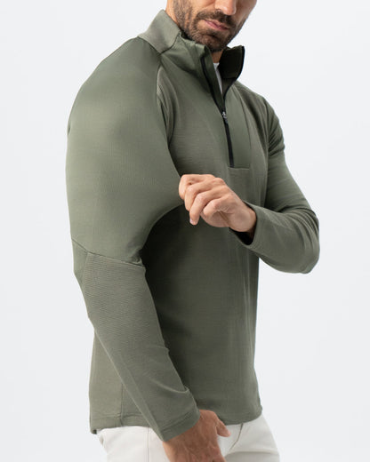 State & Liberty Waffle Knit Quarter Zip - Solid Olive