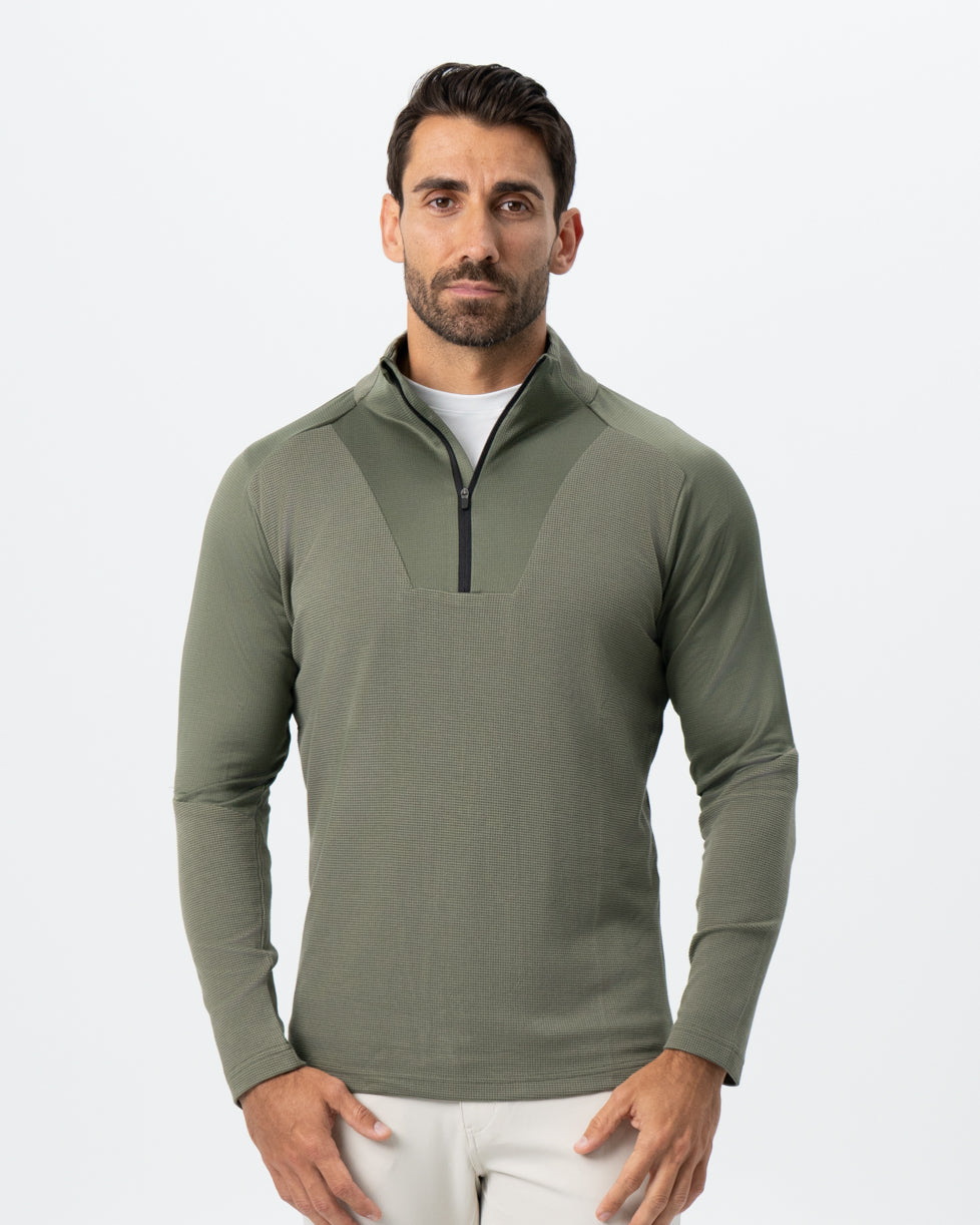 State & Liberty Waffle Knit Quarter Zip - Solid Olive