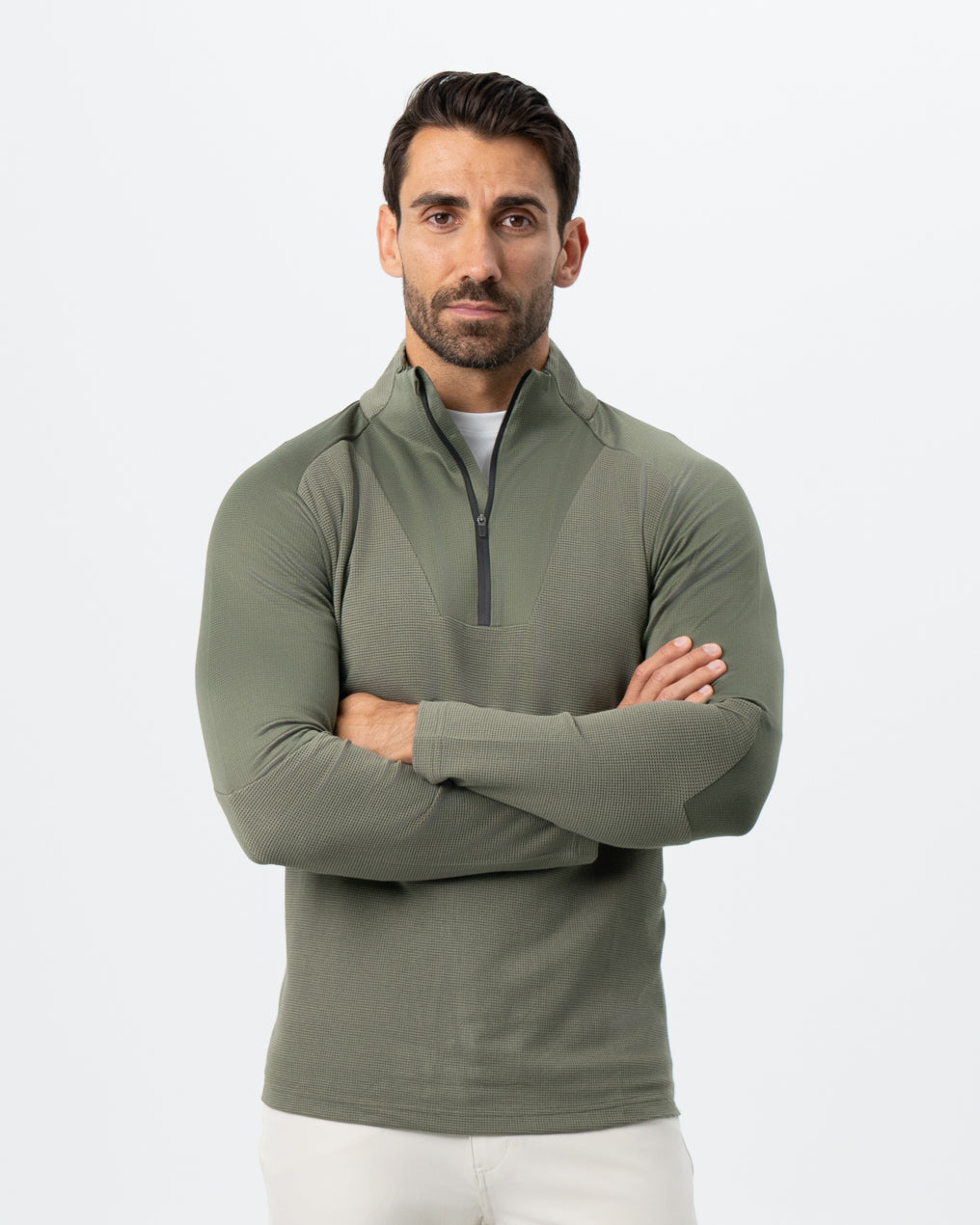 State & Liberty Waffle Knit Quarter Zip - Solid Olive