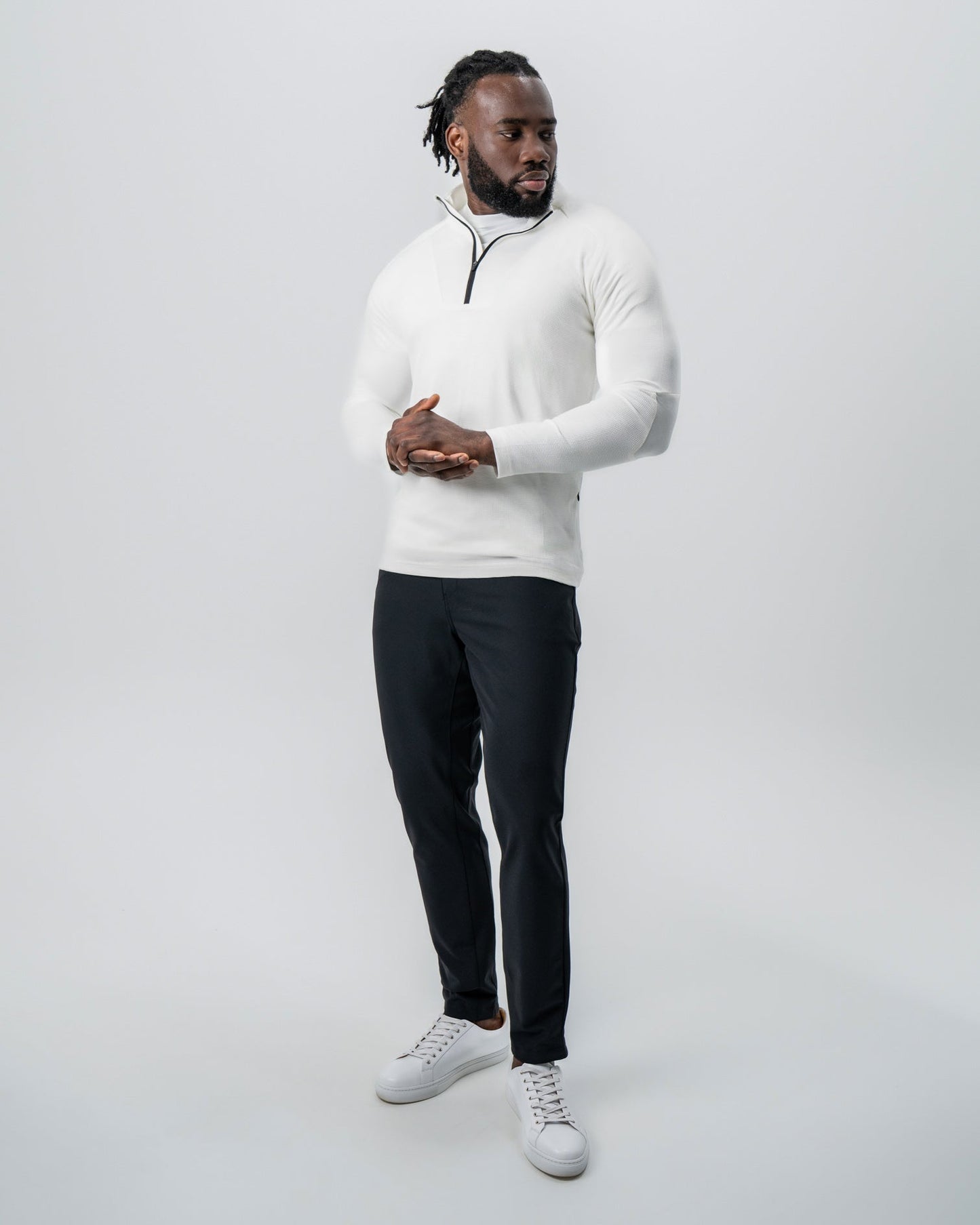 State & Liberty Waffle Knit Quarter Zip - Solid Cream