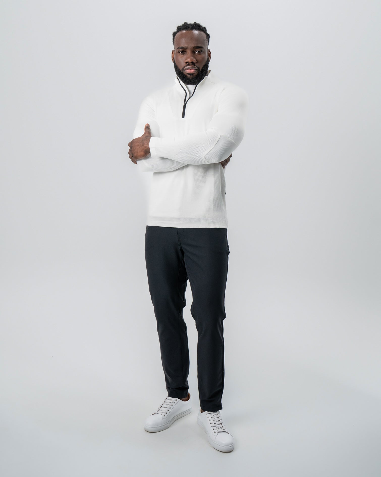 State & Liberty Waffle Knit Quarter Zip - Solid Cream