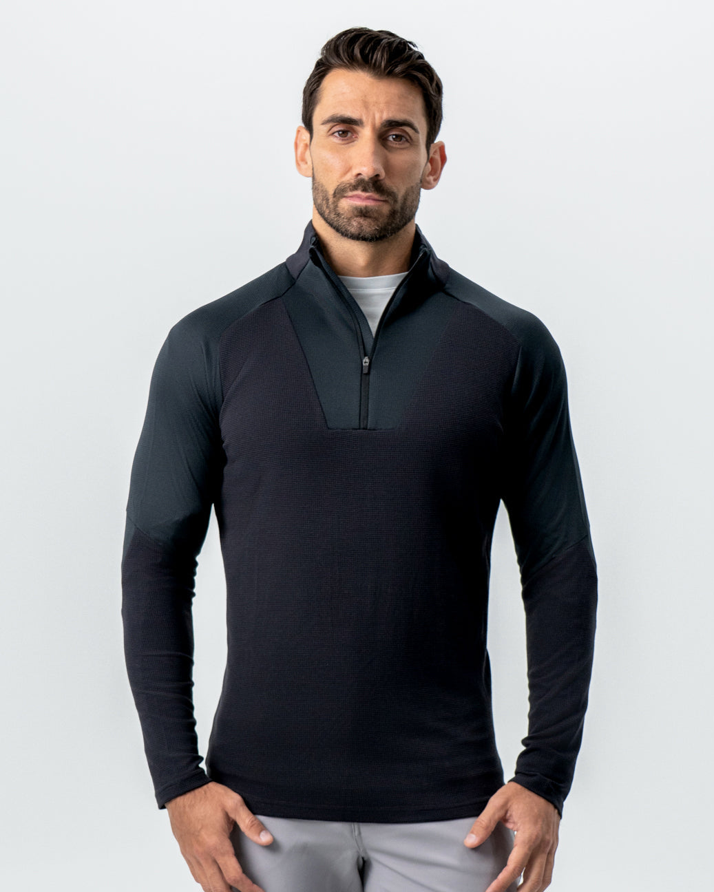 State & Liberty Waffle Knit Quarter Zip - Solid Black