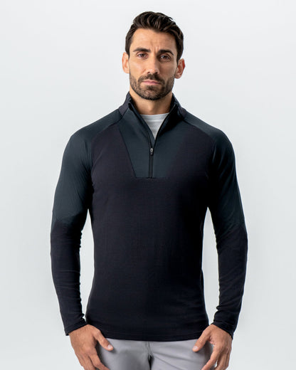 State & Liberty Waffle Knit Quarter Zip - Solid Black