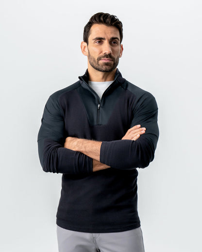 State & Liberty Waffle Knit Quarter Zip - Solid Black