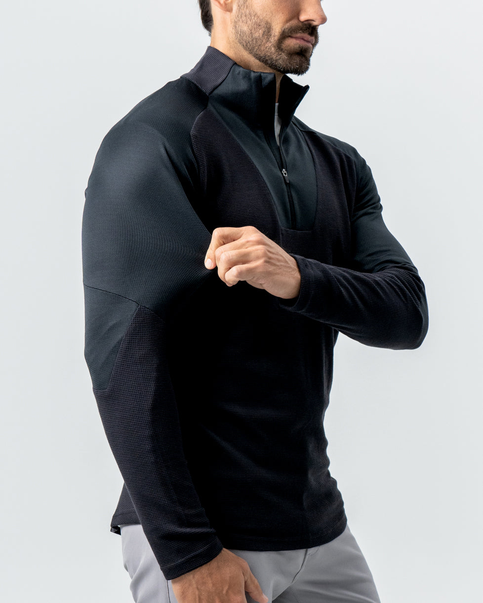 State & Liberty Waffle Knit Quarter Zip - Solid Black