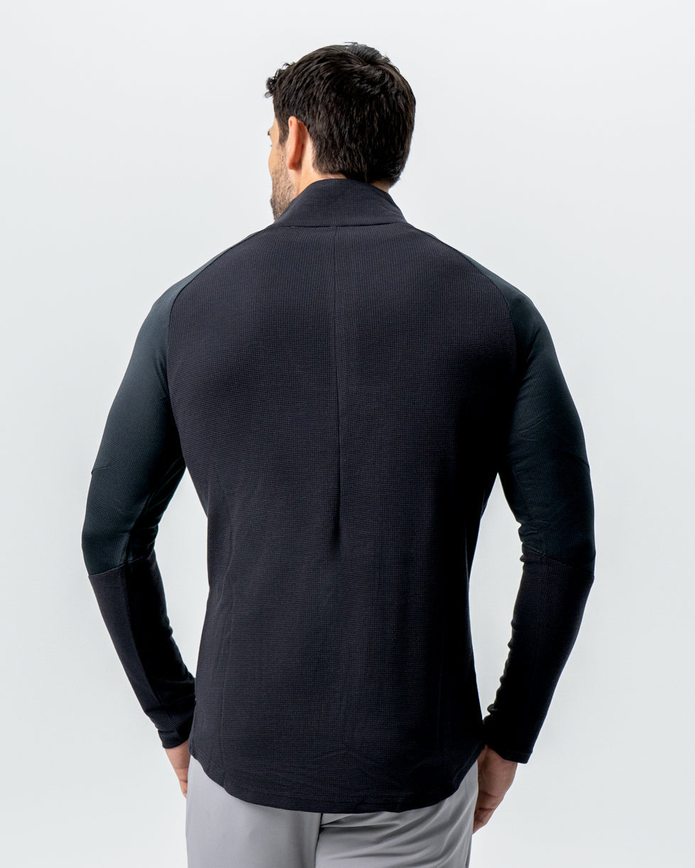 State & Liberty Waffle Knit Quarter Zip - Solid Black