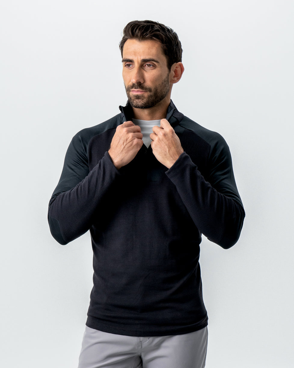 State & Liberty Waffle Knit Quarter Zip - Solid Black