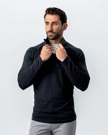 State & Liberty Waffle Knit Quarter Zip - Solid Black