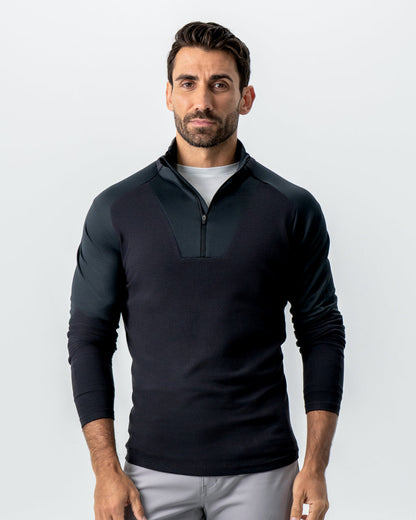 State & Liberty Waffle Knit Quarter Zip - Solid Black