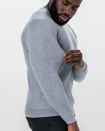 State & Liberty Mid-Weight Ribbed Knit Crewneck Sweater - Light Grey