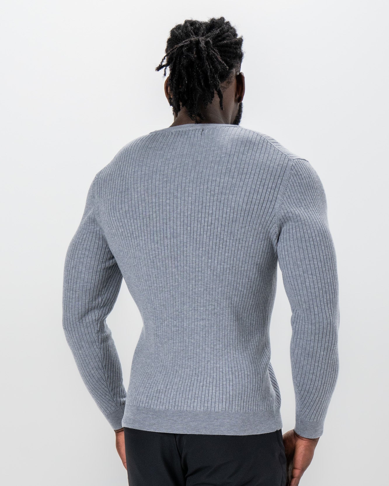 State & Liberty Mid-Weight Ribbed Knit Crewneck Sweater - Light Grey