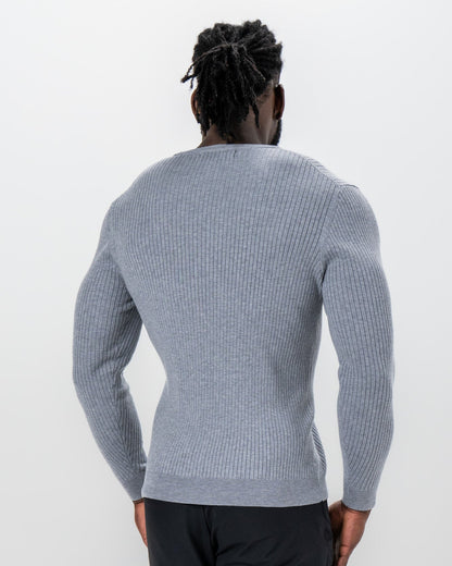 State & Liberty Mid-Weight Ribbed Knit Crewneck Sweater - Light Grey