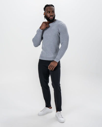 State & Liberty Mid-Weight Ribbed Knit Crewneck Sweater - Light Grey