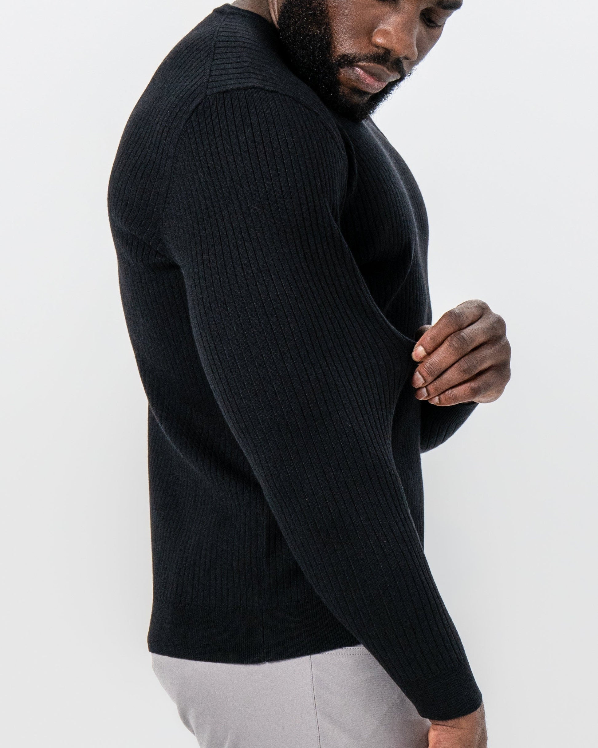State & Liberty Mid-Weight Ribbed Knit Crewneck Sweater - Black