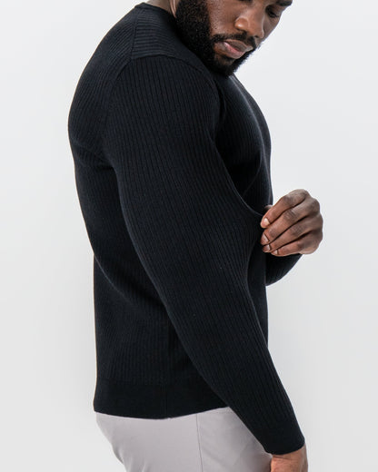 State & Liberty Mid-Weight Ribbed Knit Crewneck Sweater - Black
