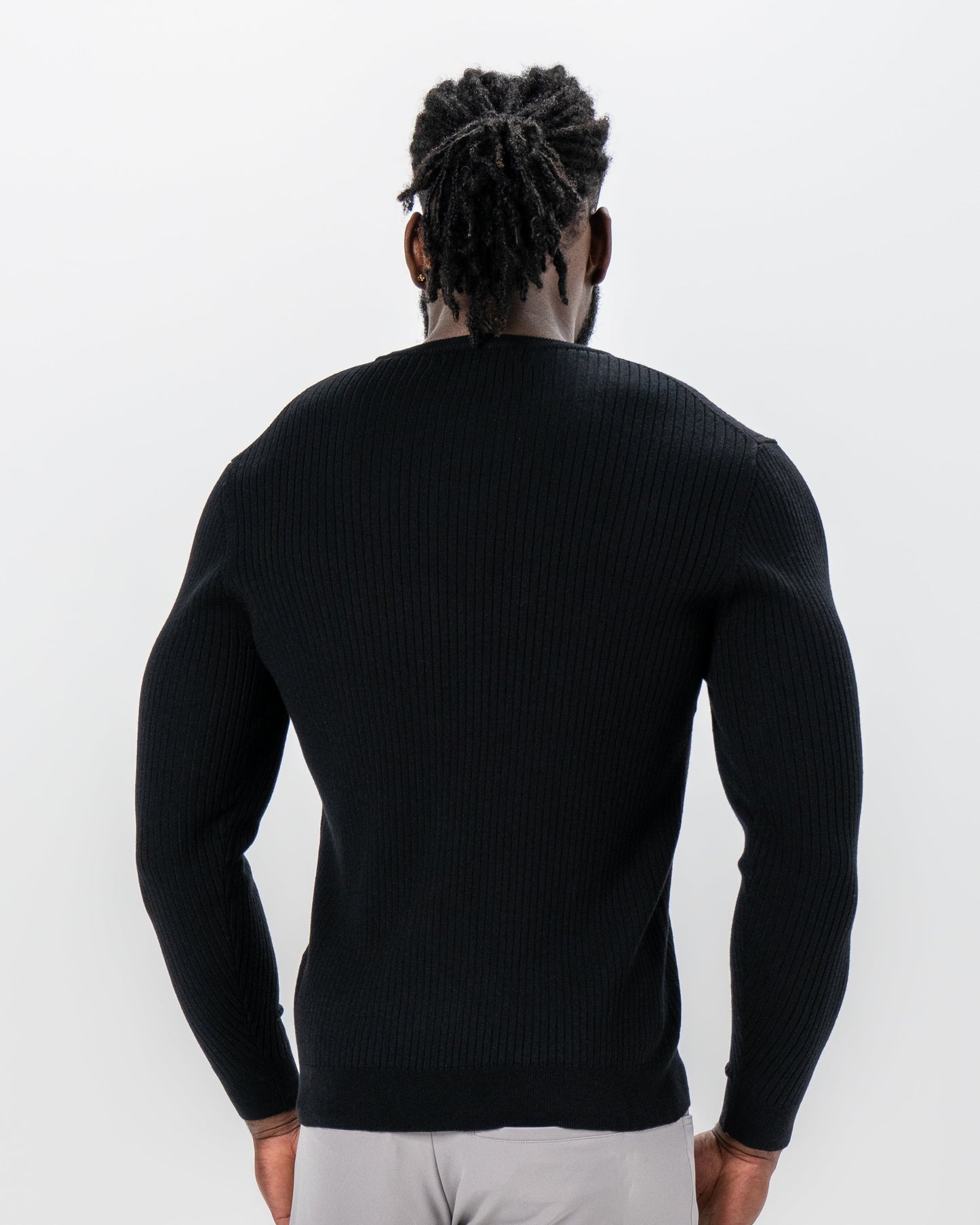 State & Liberty Mid-Weight Ribbed Knit Crewneck Sweater - Black