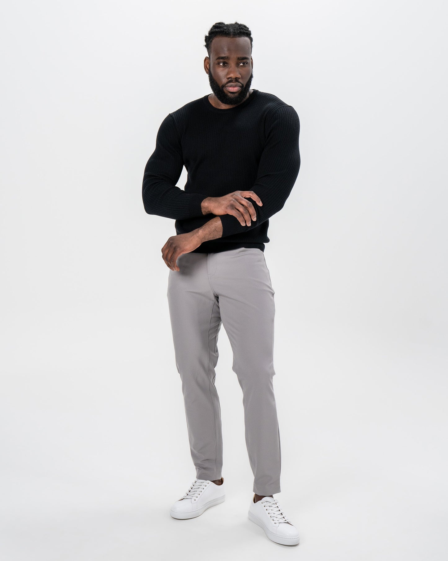 State & Liberty Mid-Weight Ribbed Knit Crewneck Sweater - Black