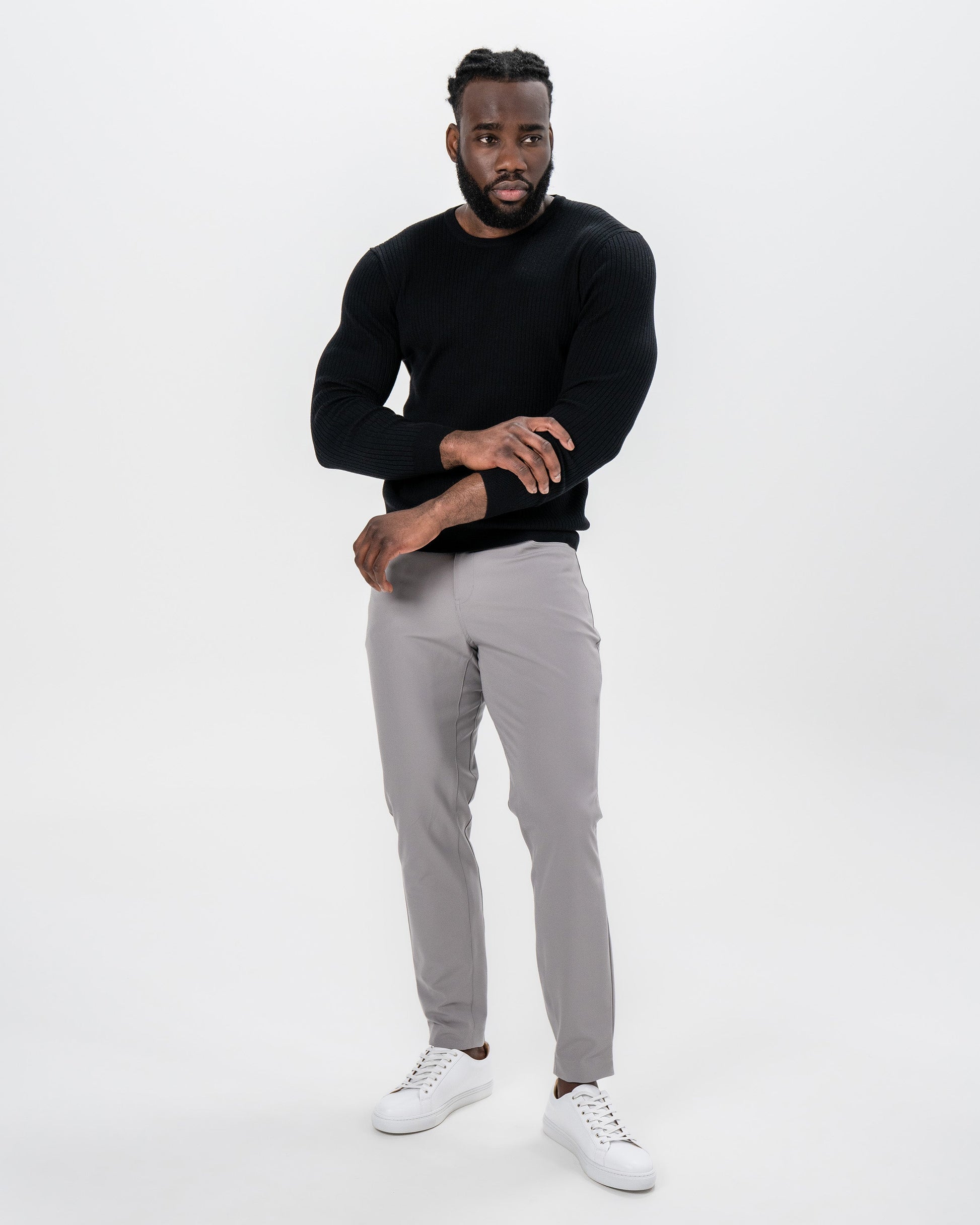 State & Liberty Mid-Weight Ribbed Knit Crewneck Sweater - Black