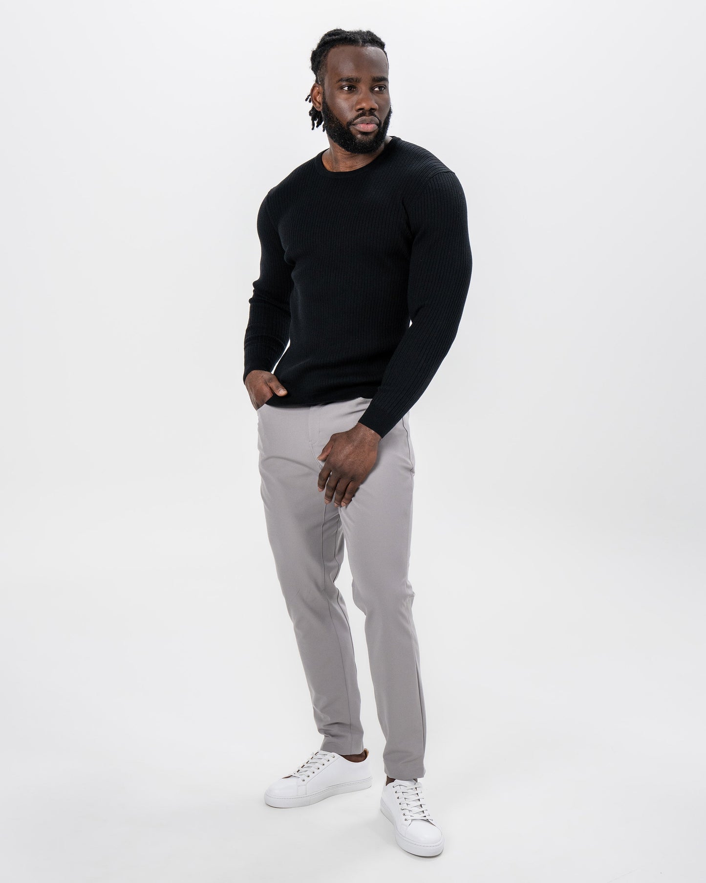 State & Liberty Mid-Weight Ribbed Knit Crewneck Sweater - Black