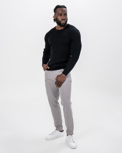 State & Liberty Mid-Weight Ribbed Knit Crewneck Sweater - Black