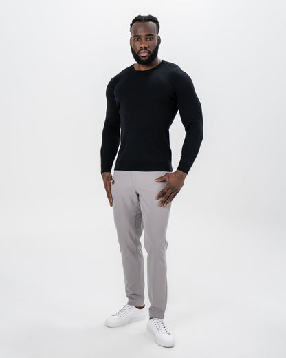 State & Liberty Mid-Weight Ribbed Knit Crewneck Sweater - Black