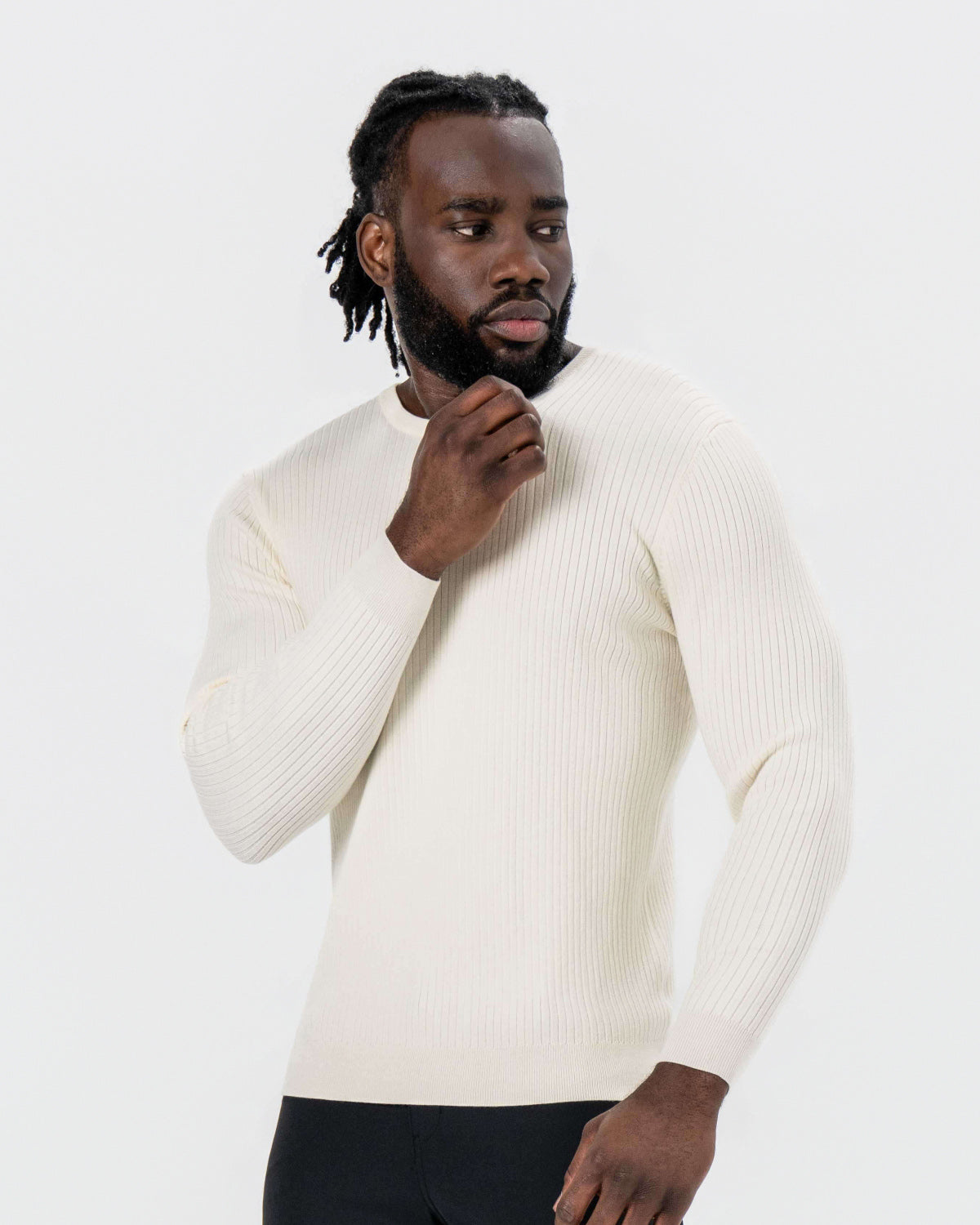 State & Liberty Mid-Weight Ribbed Knit Crewneck Sweater - Cream