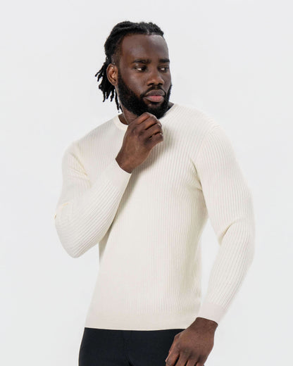State & Liberty Mid-Weight Ribbed Knit Crewneck Sweater - Cream