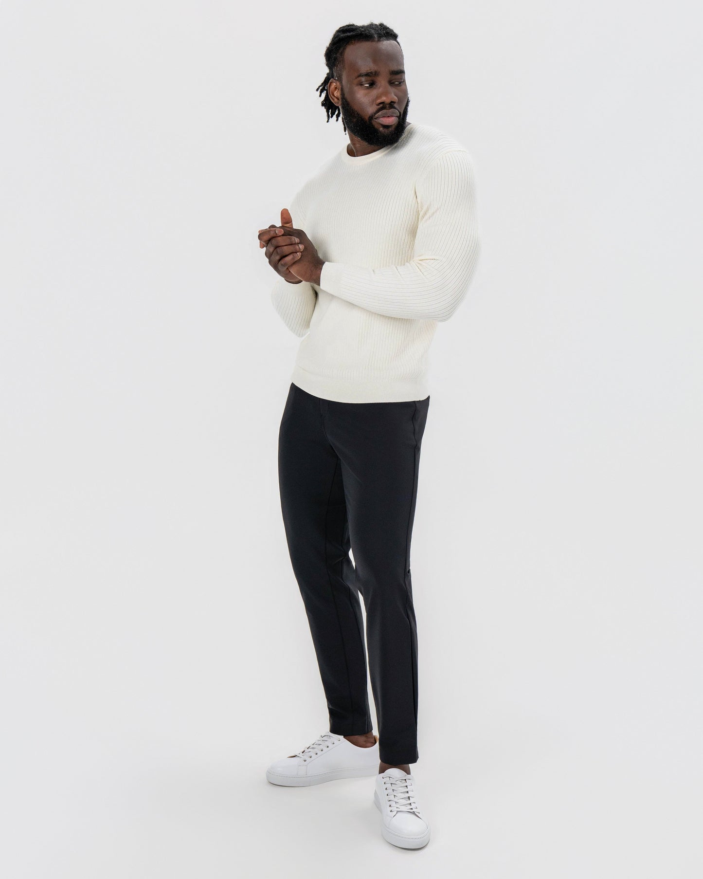 State & Liberty Mid-Weight Ribbed Knit Crewneck Sweater - Cream