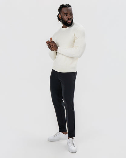 State & Liberty Mid-Weight Ribbed Knit Crewneck Sweater - Cream