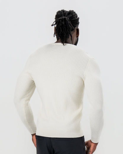State & Liberty Mid-Weight Ribbed Knit Crewneck Sweater - Cream