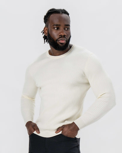 State & Liberty Mid-Weight Ribbed Knit Crewneck Sweater - Cream