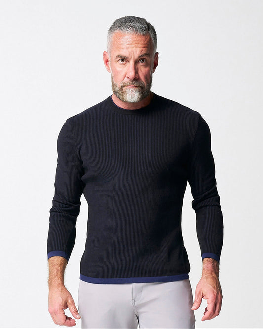 State & Liberty Lightweight Ribbed Knit Crewneck Sweater - Navy & Black